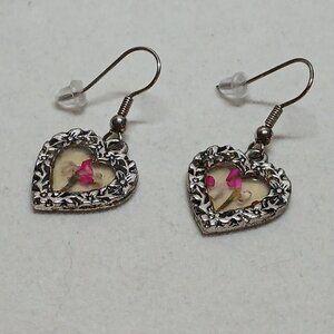 Vintage Fashion Costume Jewelry Metal Silver Tone Flower Hoop Earrings #75W